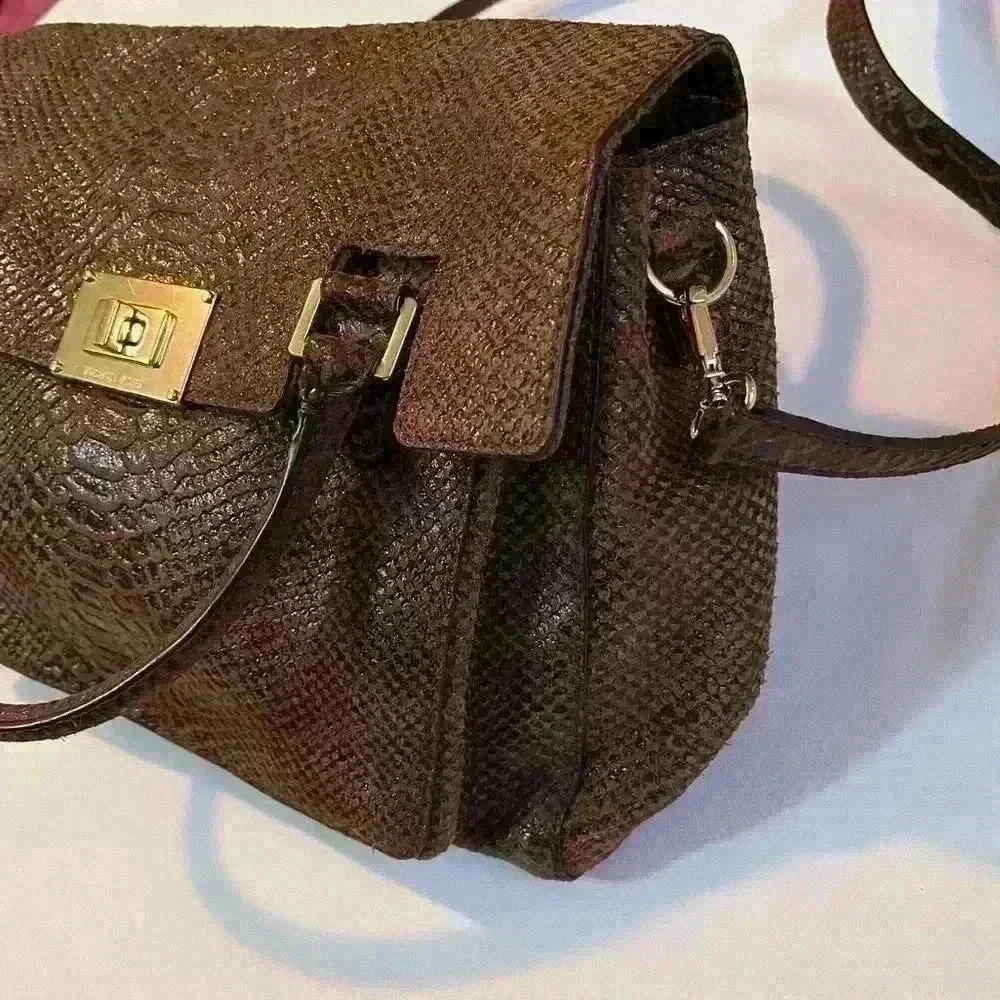 NWOT Michael Kors Snakeskin Python Suede 2Way Brown Tote Bag Satchel Purse Large